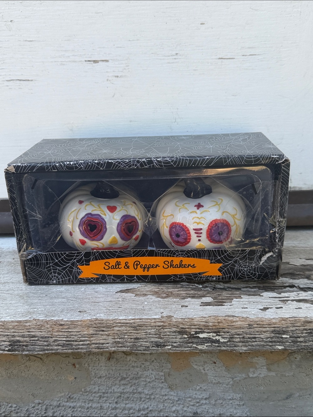 Salt and Pepper Shaker Set Pumpkin Ceramic Day of the Dead